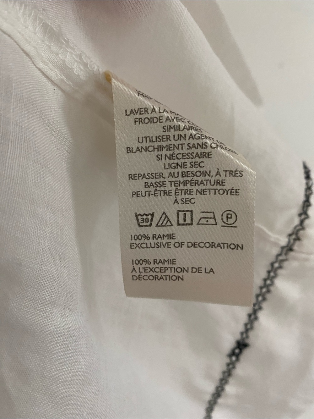 Maeve 100% Ramie White Contrast Stitch Peasant Blouse | XL - Picture 7 of 8